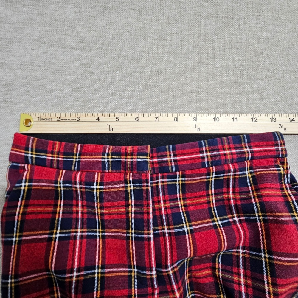 Zara Plaid Trousers Women Size S Red Tartan Slim Fit Stretch Pull On Pants - Picture 8 of 8